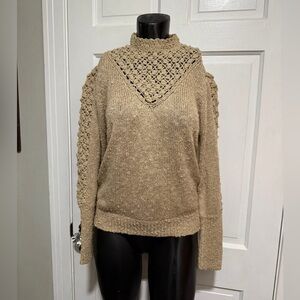 Vintage Tan Womens Sweater Size Large 1980s 1990s Long Sleeve Knit Unique Brown